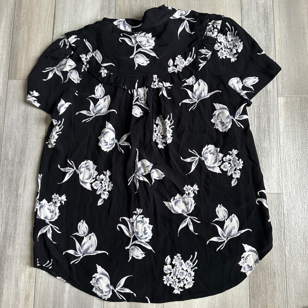 Anthropologie Maeve Adagio Tie Collar Blouse Womens S Floral Ruffle Boho Classic - Picture 5 of 7